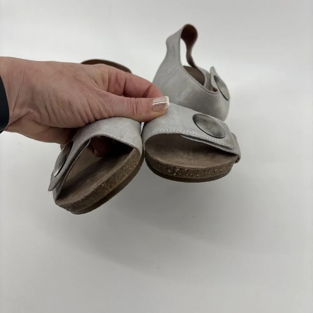Taos Carousel 3209 Gray Leather Wedge Sandals Ankle Strap Size EU 38/7-7.5 US - Picture 6 of 10